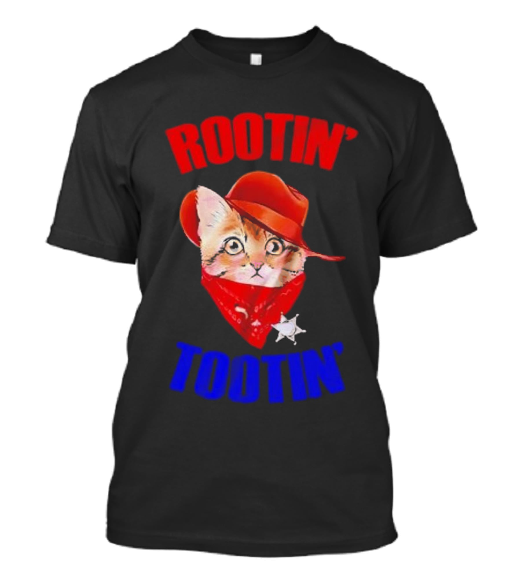 Rootin Tootin Cat Cowboy Vintage Red Hat And Bandana With Sheriff Star T-Shirt