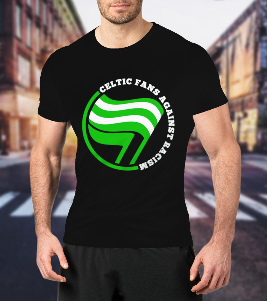 Celtic Fans Against Racism Green And White Flag T-Shirt