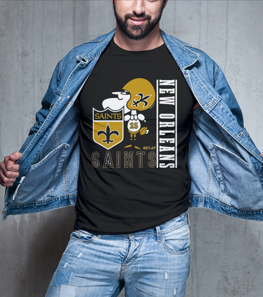 New Orleans Saints Est.67 Mascot With Shield And Fleur-de-Lis T-Shirt