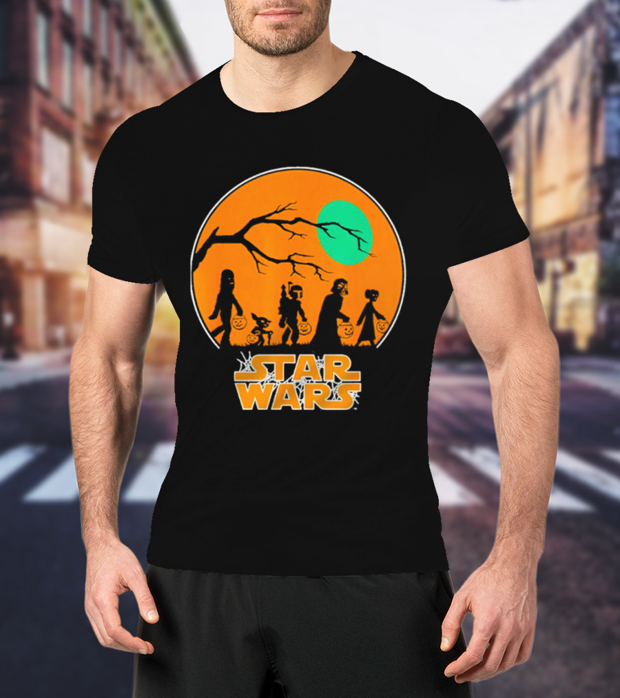 Star Wars Halloween Trick-or-Treating Silhouette Moon T-Shirt