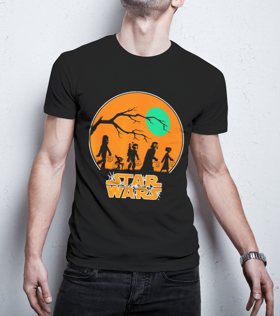 Star Wars Halloween Trick-or-Treating Silhouette Moon T-Shirt