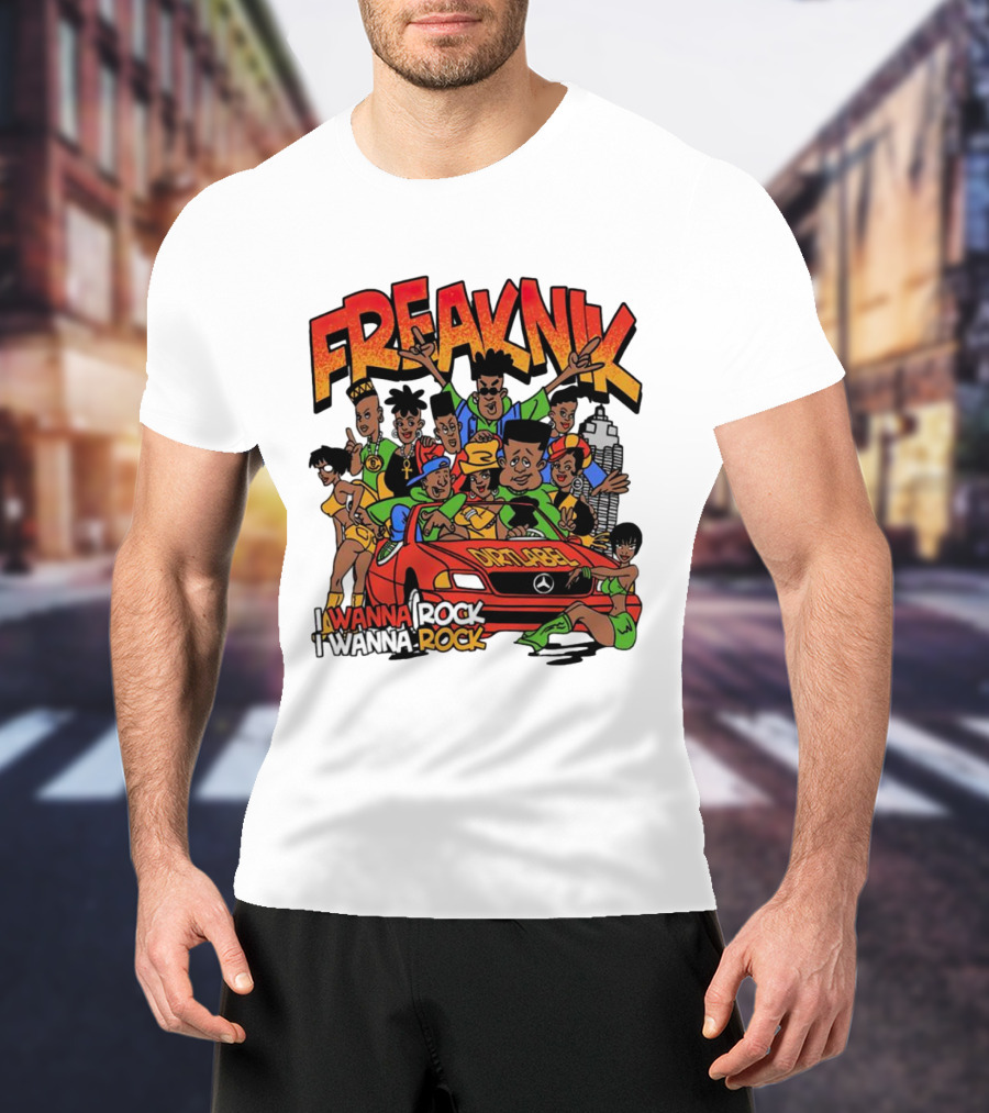 FreakNik I Wanna Rock Cartoon Characters In Red Car T-Shirt