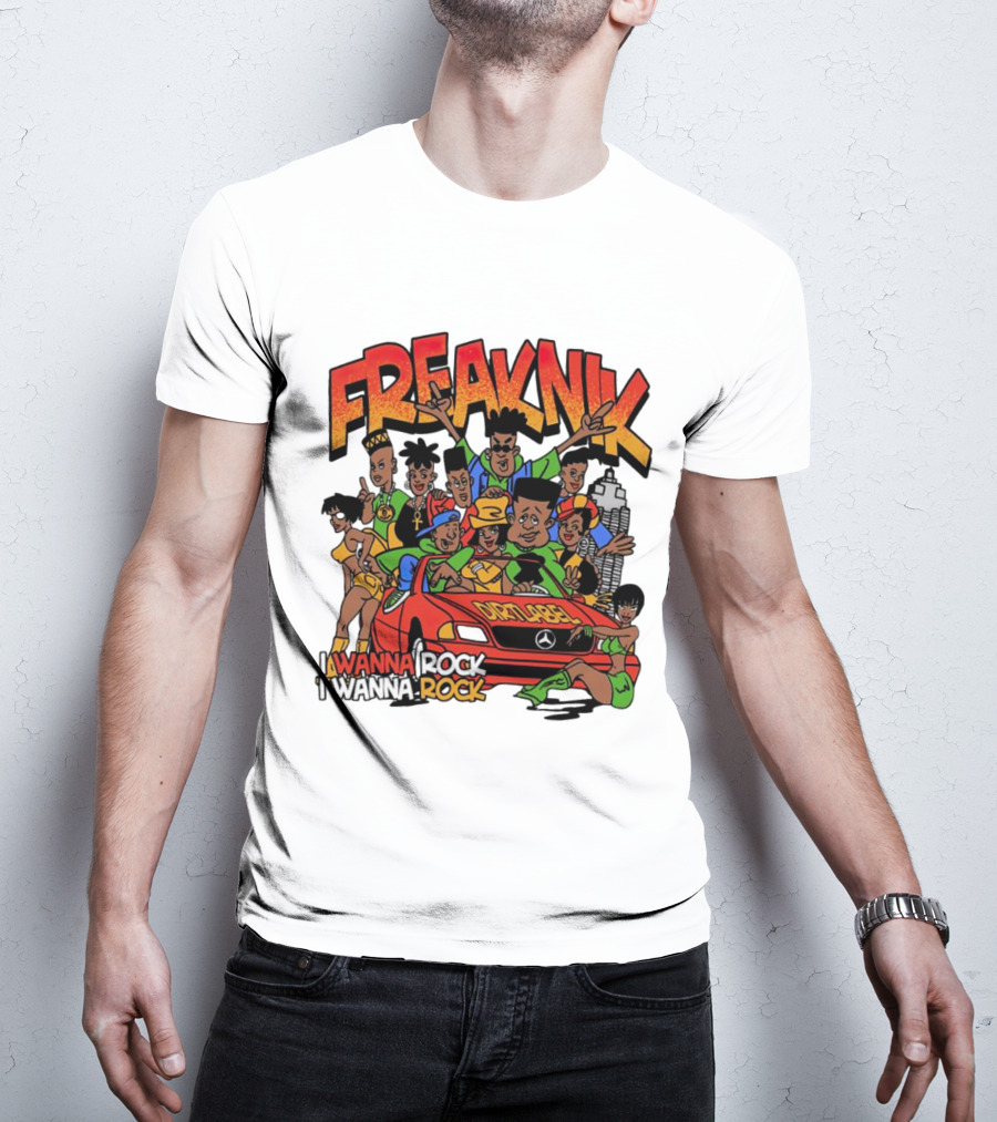FreakNik I Wanna Rock Cartoon Characters In Red Car T-Shirt