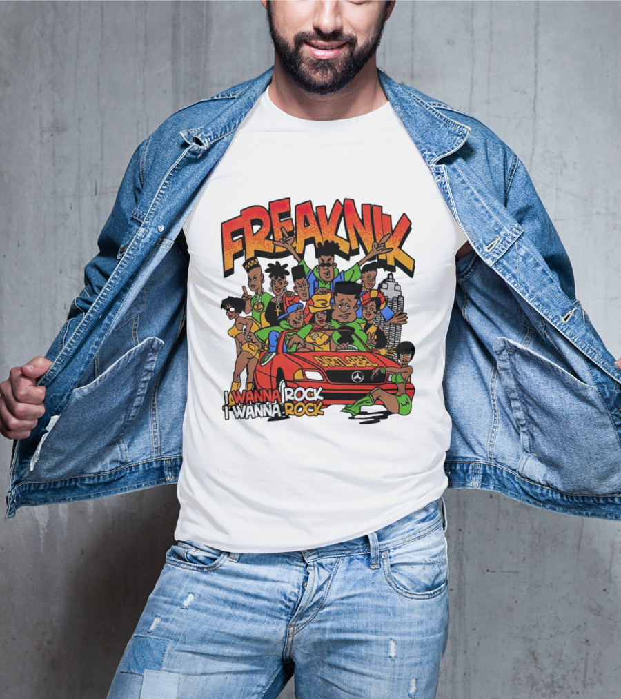 FreakNik I Wanna Rock Cartoon Characters In Red Car T-Shirt