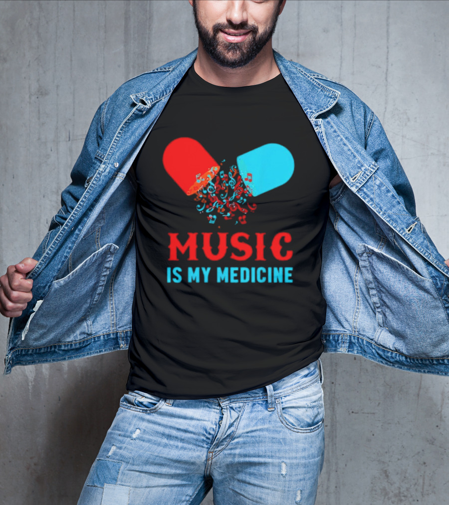 Music Is My Medicine Capsule Musical Notes Explosion T-Shirt