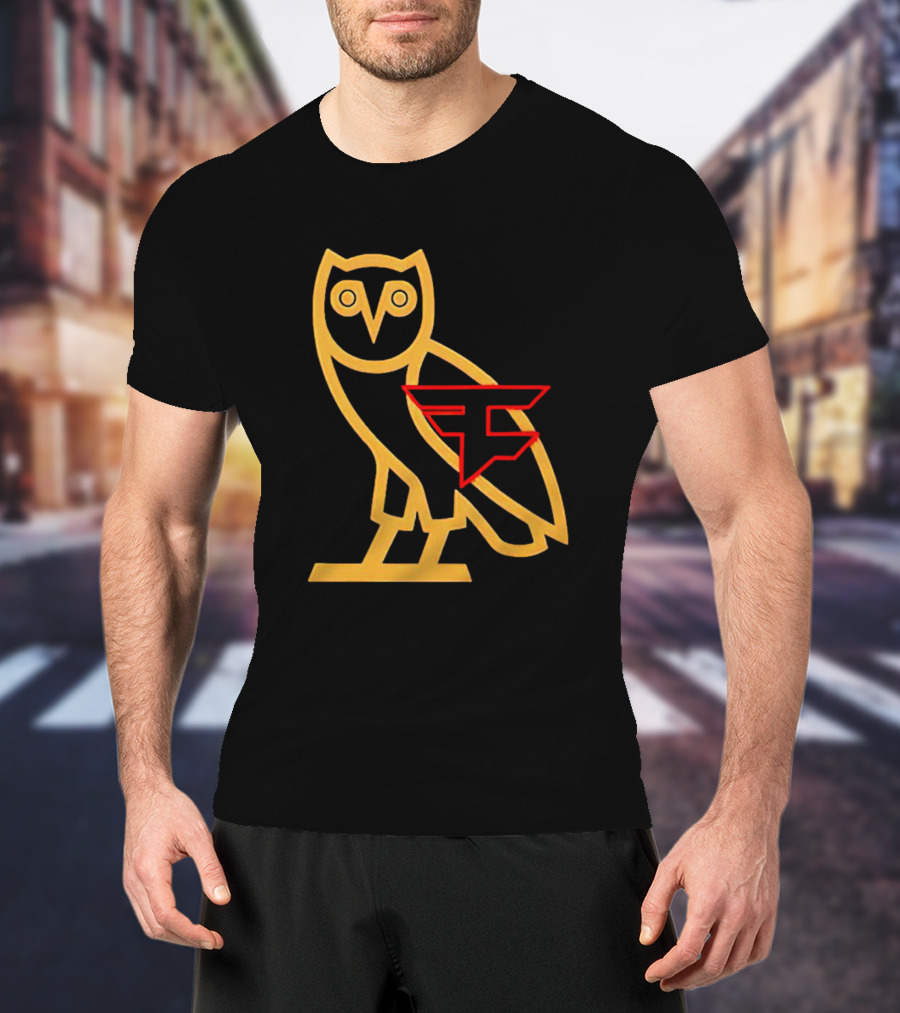 OVO X FaZe Clan OG Owl Red And Gold Logo Collaboration T-Shirt