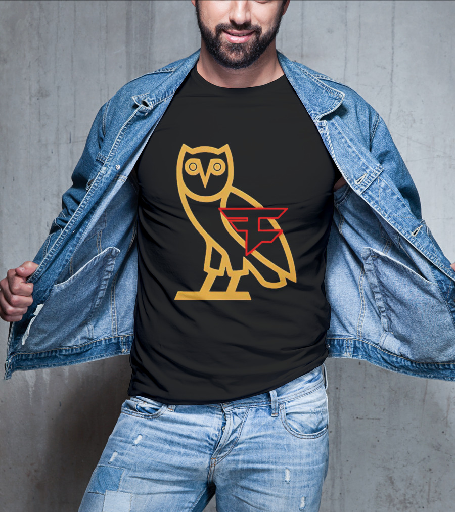 OVO X FaZe Clan OG Owl Red And Gold Logo Collaboration T-Shirt