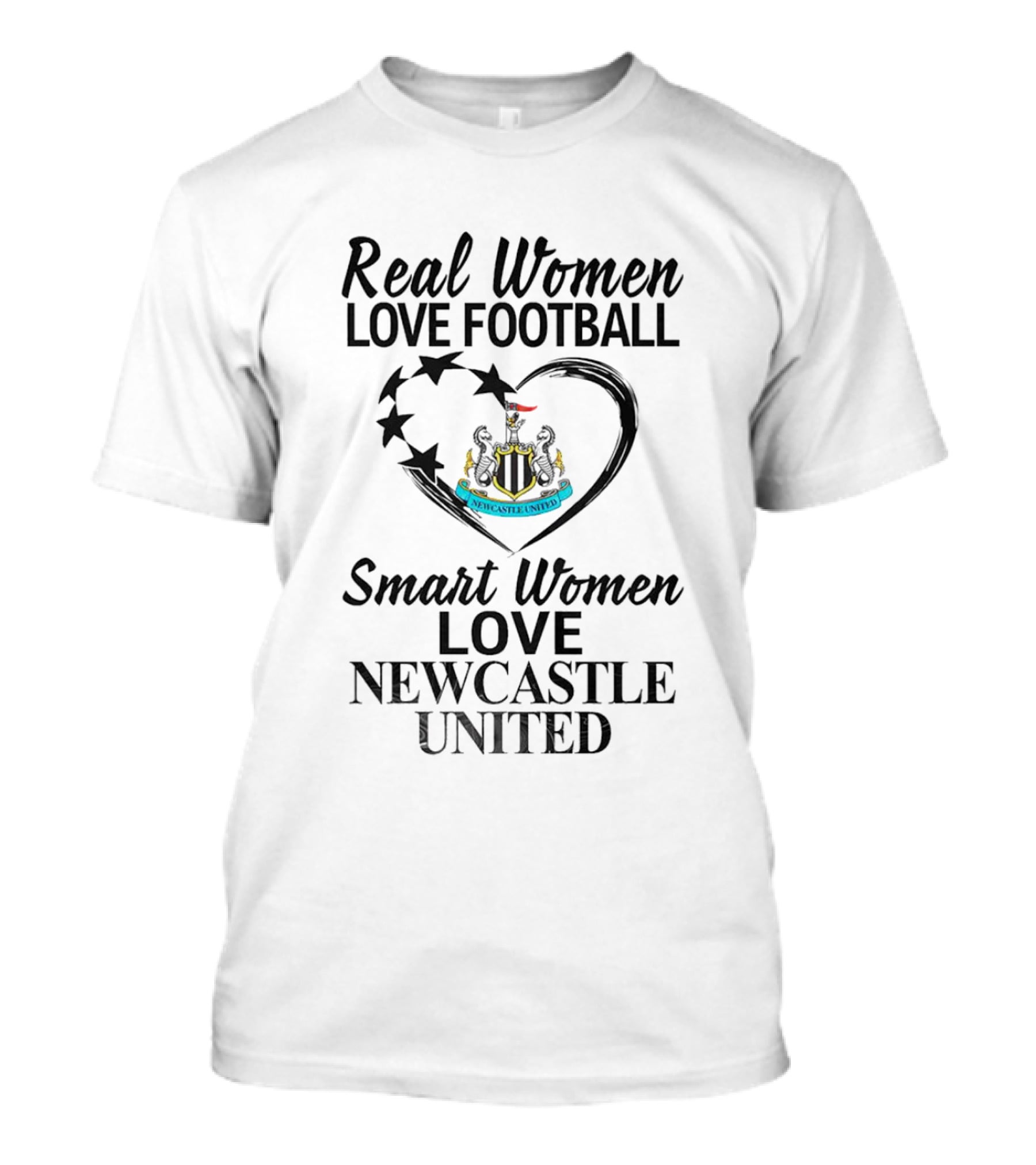 Real Women Love Football Smart Women Love Newcastle United Crest Heart T-Shirt