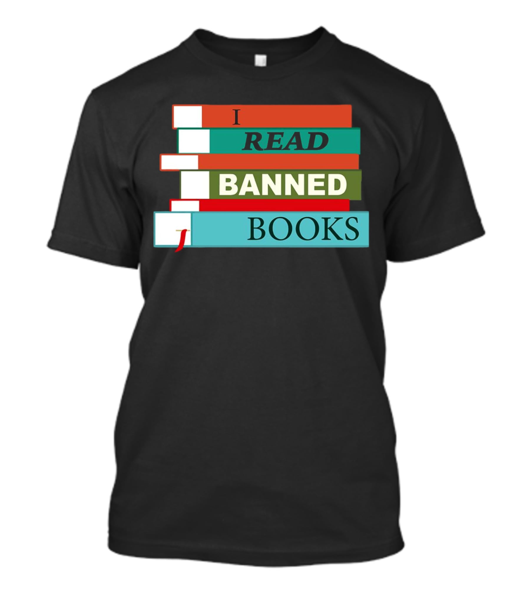 I Read Banned Books Stacked Colorful Titles T-Shirt
