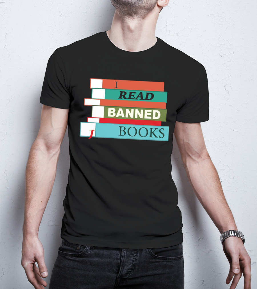 I Read Banned Books Stacked Colorful Titles T-Shirt