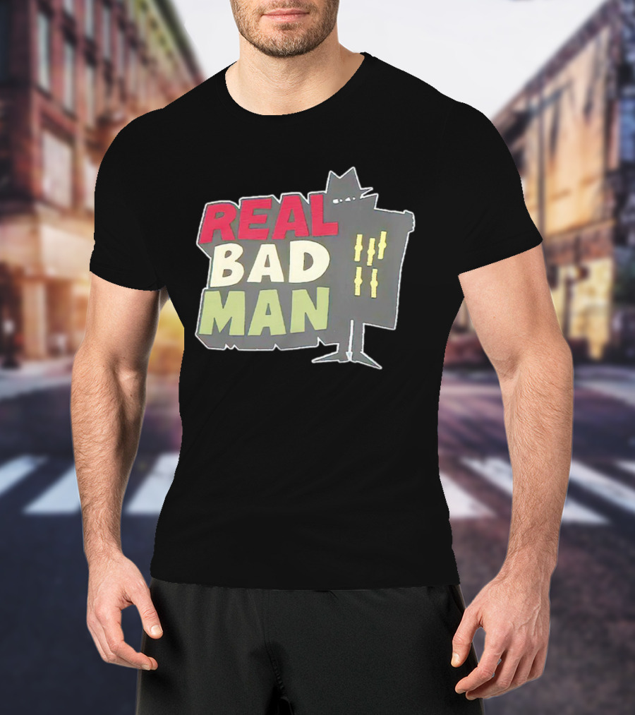 Real Bad Man With Iconic Silhouette And Stripes T-Shirt