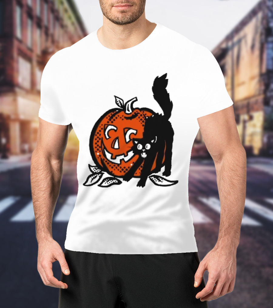 Vintage Halloween Pumpkin And Black Cat T-Shirt