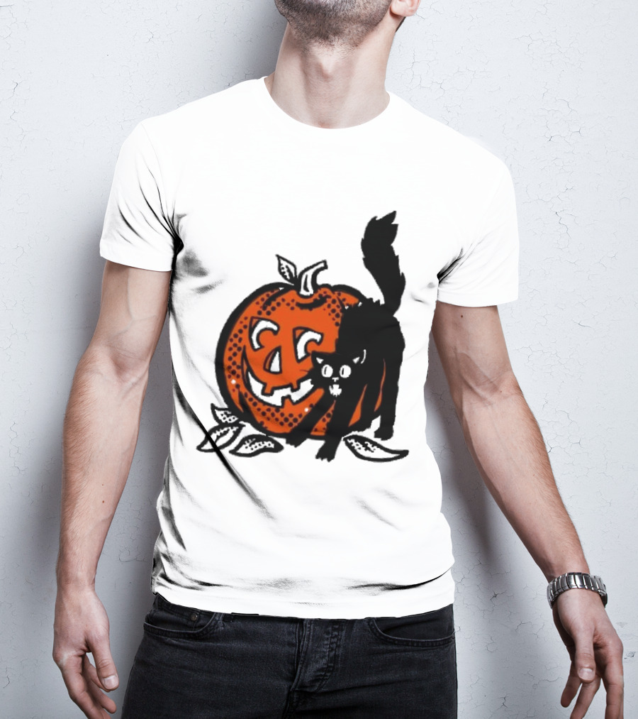 Vintage Halloween Pumpkin And Black Cat T-Shirt