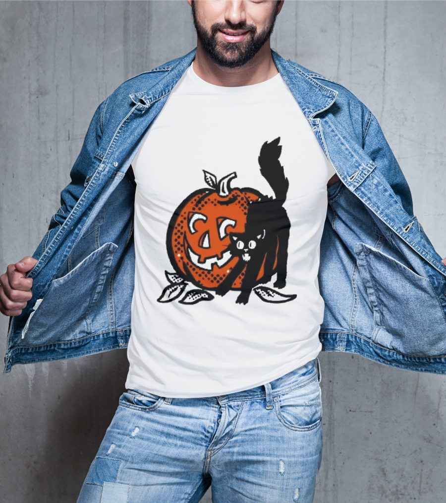 Vintage Halloween Pumpkin And Black Cat T-Shirt