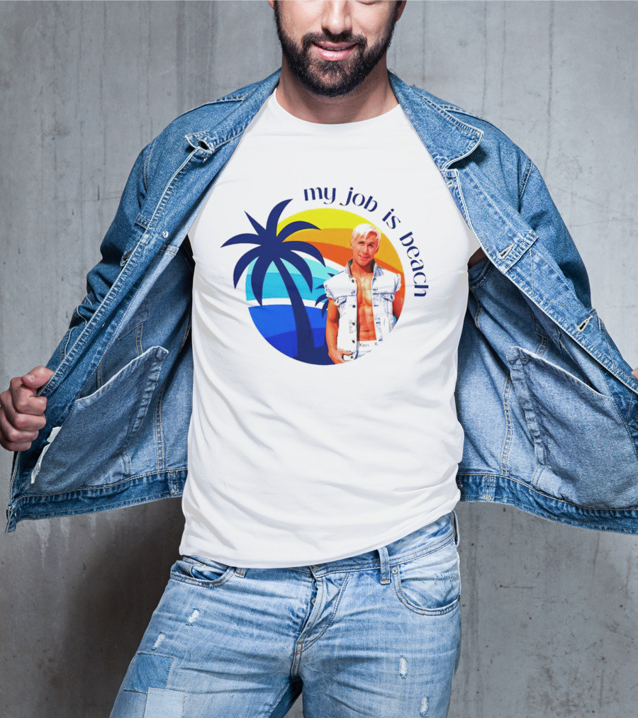Barbie My Job Is Beach Ken Sunset Palm Tree T-Shirt