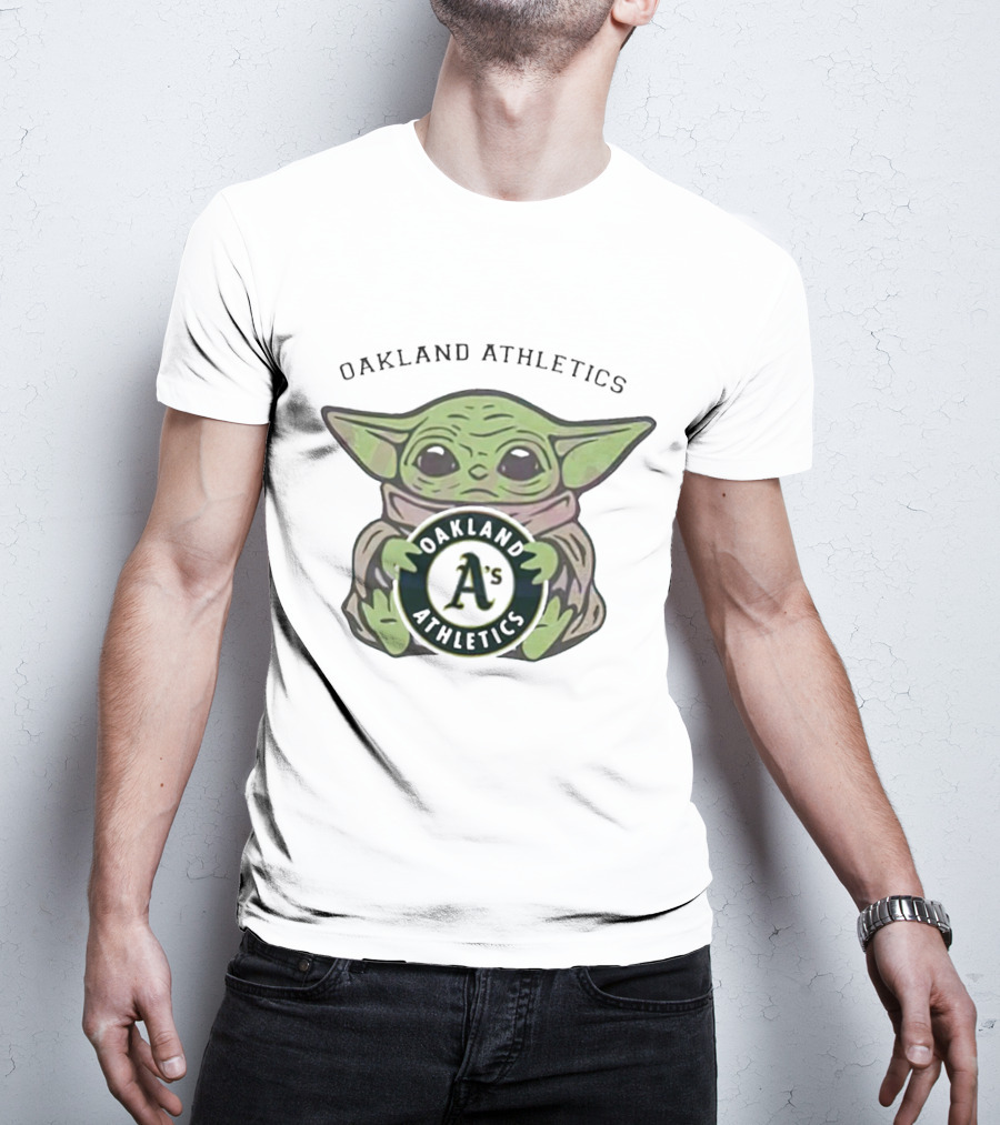 Oakland Athletics Baby Yoda Holding Team Emblem T-Shirt