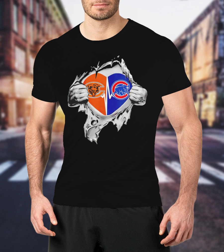 Chicago Bears Cubs Heart Burst T-Shirt