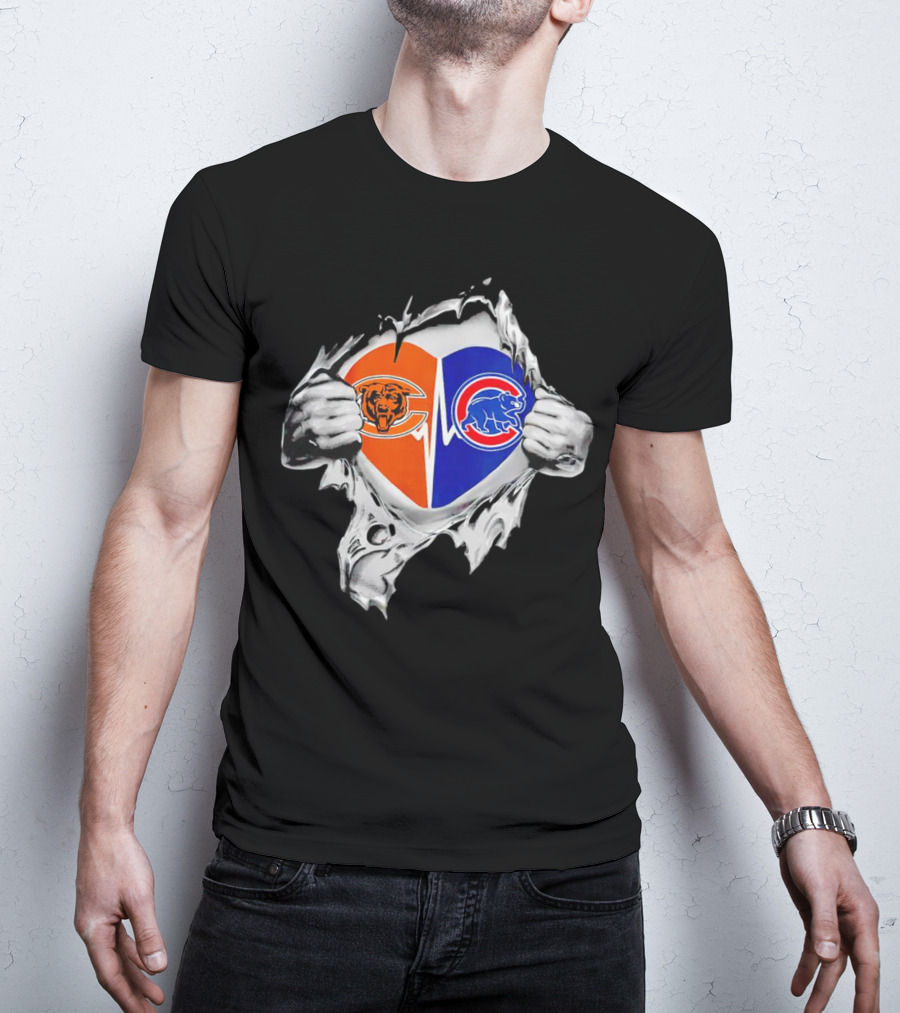 Chicago Bears Cubs Heart Burst T-Shirt