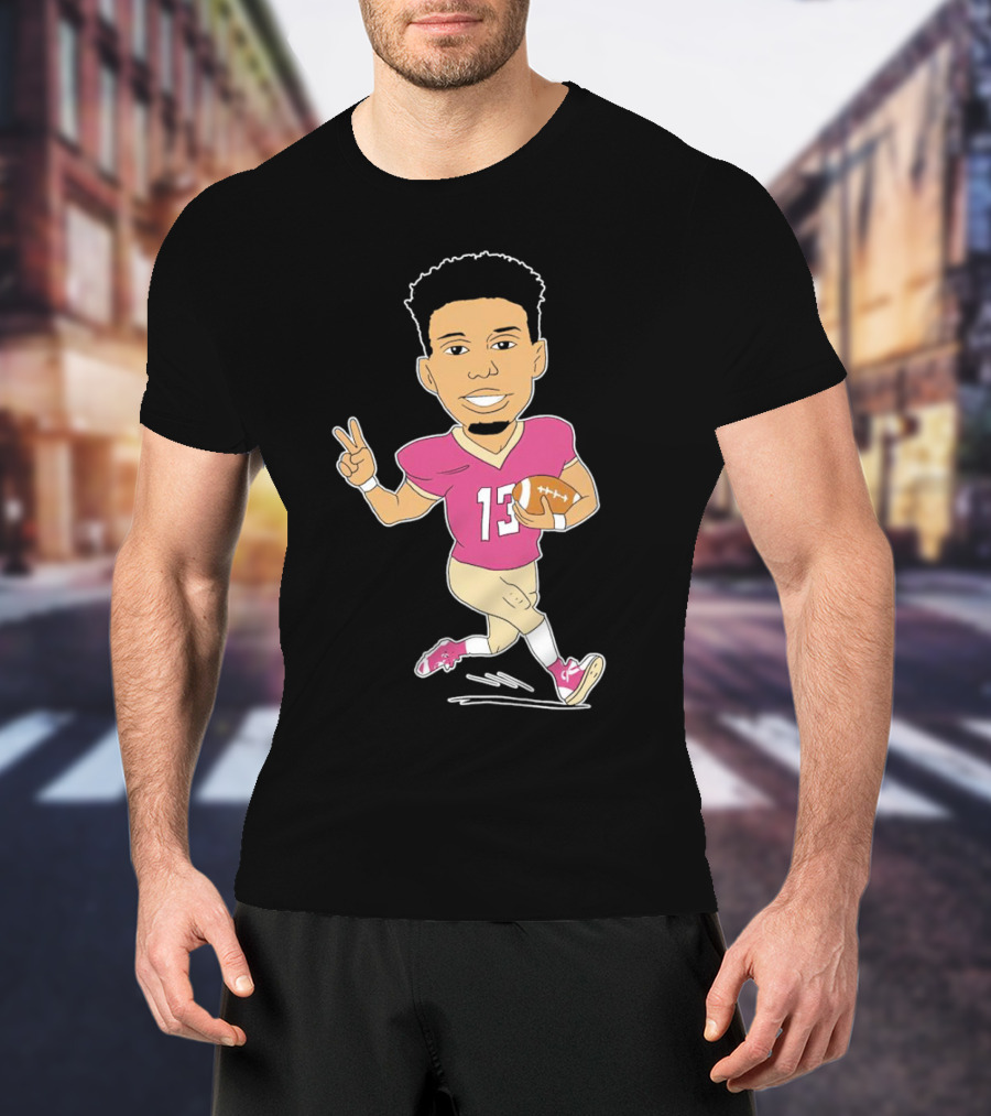 Jordan Travis Cartoon Character Football Peace Sign T-Shirt