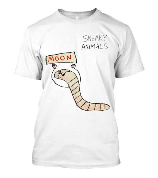 Sneaky Animals Moon Worm Holding Sign T-Shirt