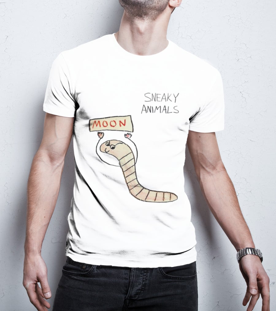 Sneaky Animals Moon Worm Holding Sign T-Shirt