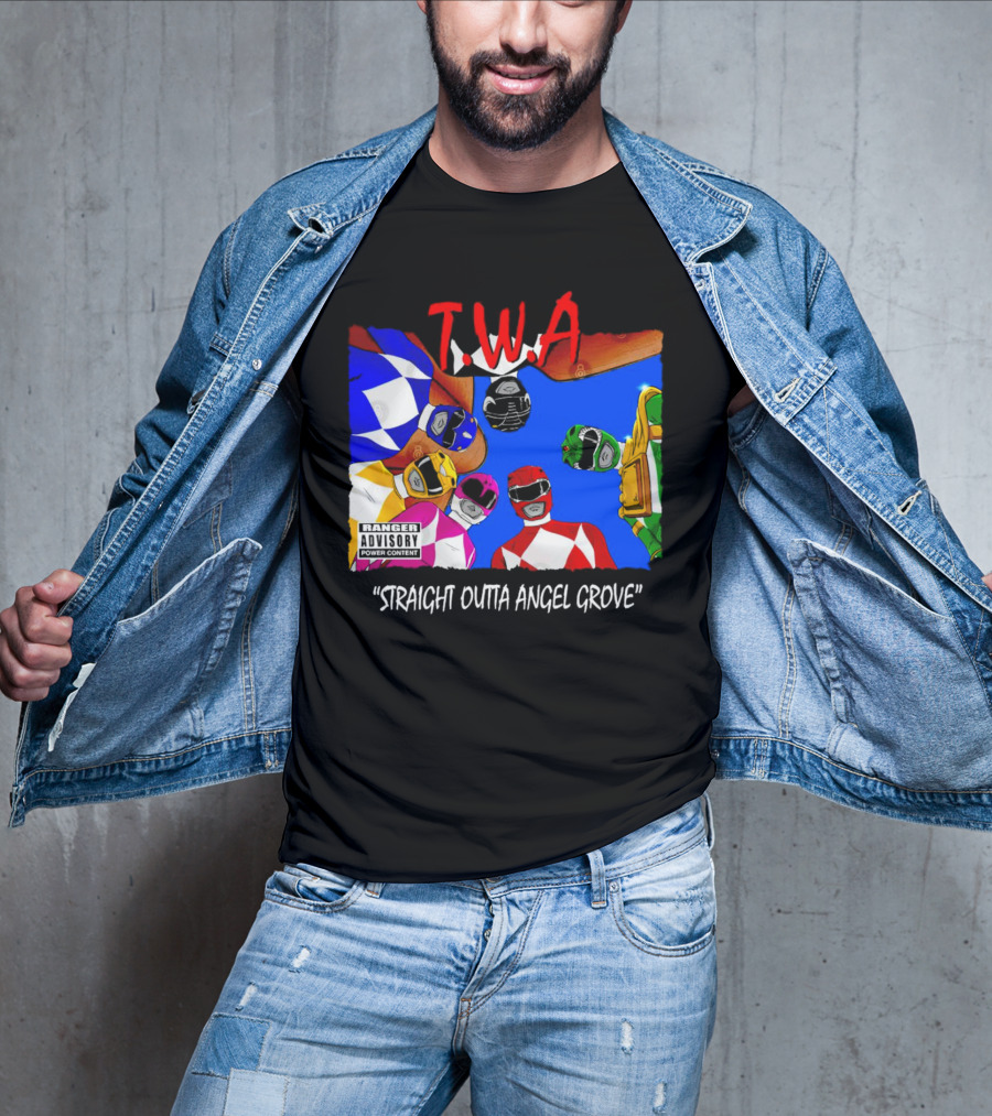 T.W.A Mighty Morphin Power Rangers Straight Outta Angel Grove Ranger Advisory Power Content T-Shirt