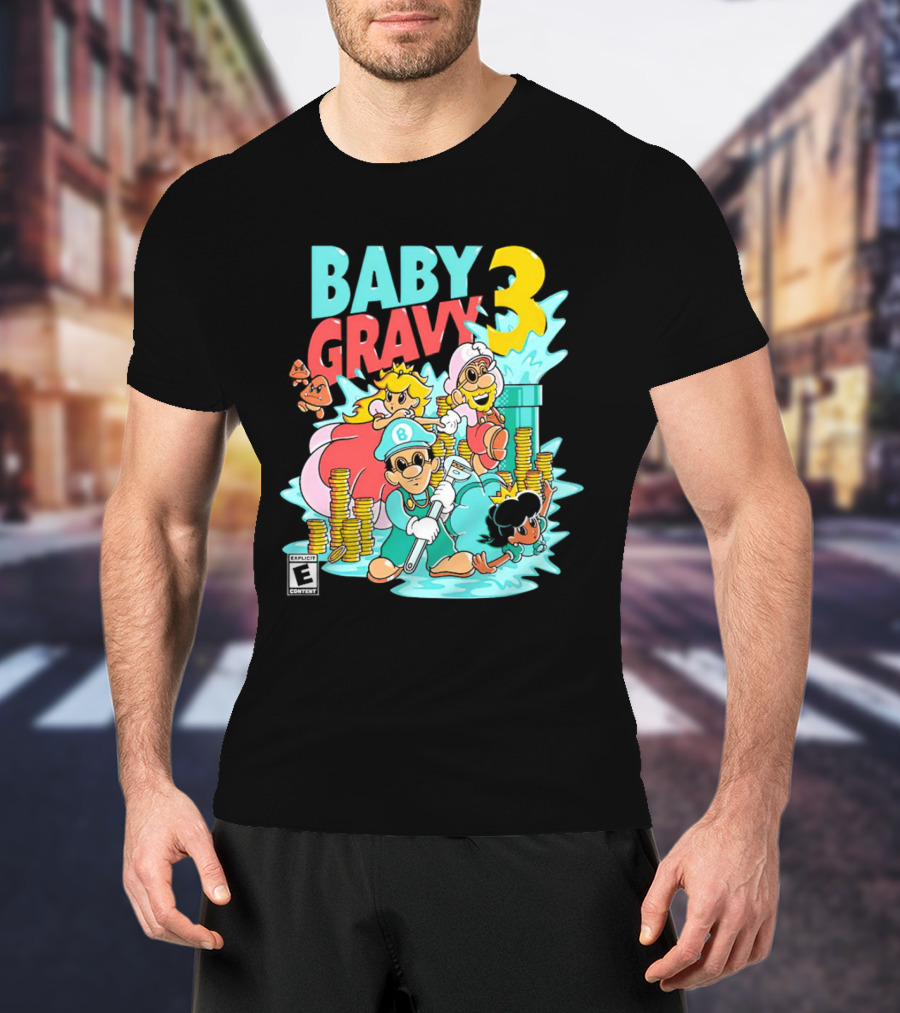 Baby Gravy 3 Bros Funny Mario Parody Explicit Content T-Shirt