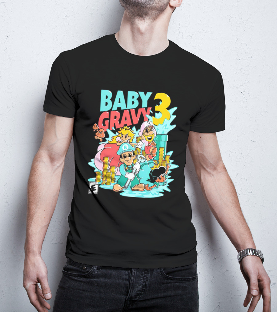 Baby Gravy 3 Bros Funny Mario Parody Explicit Content T-Shirt
