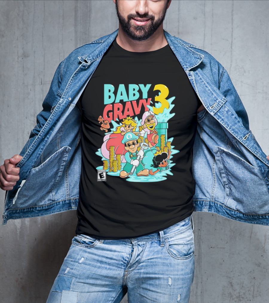 Baby Gravy 3 Bros Funny Mario Parody Explicit Content T-Shirt