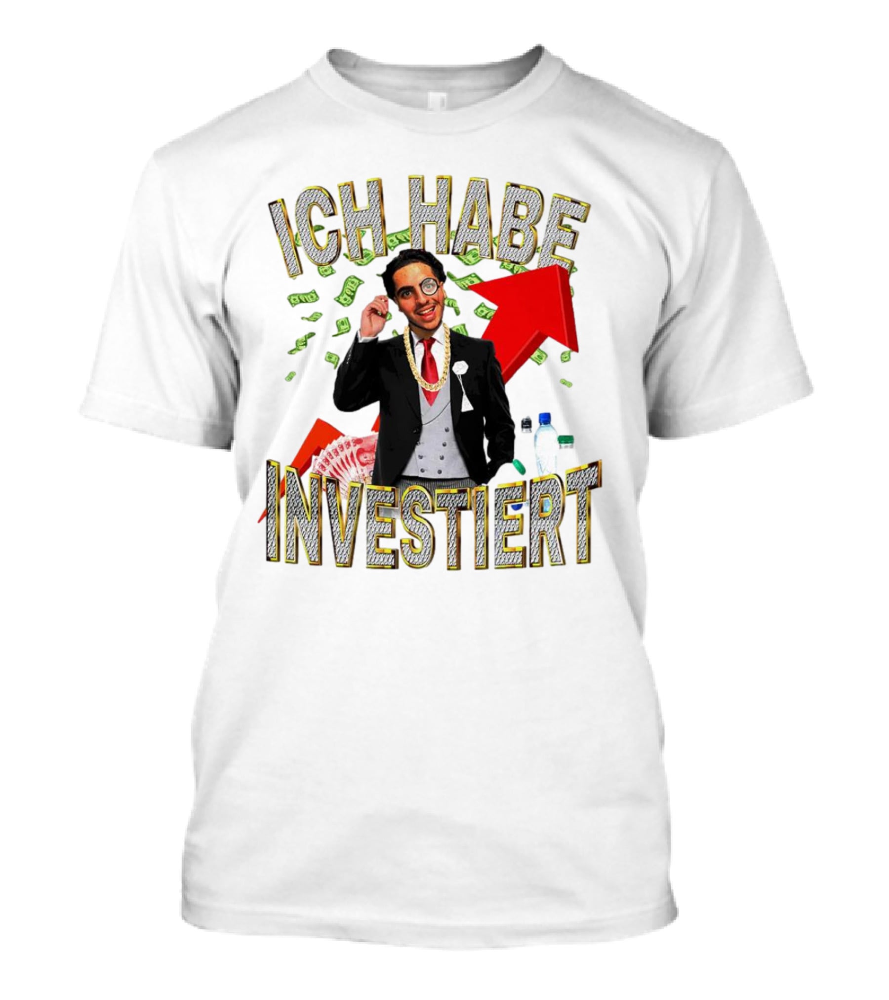 Ich Habe Investiert Money Business Success Visual With Red Arrow And Wealth Elements T-Shirt