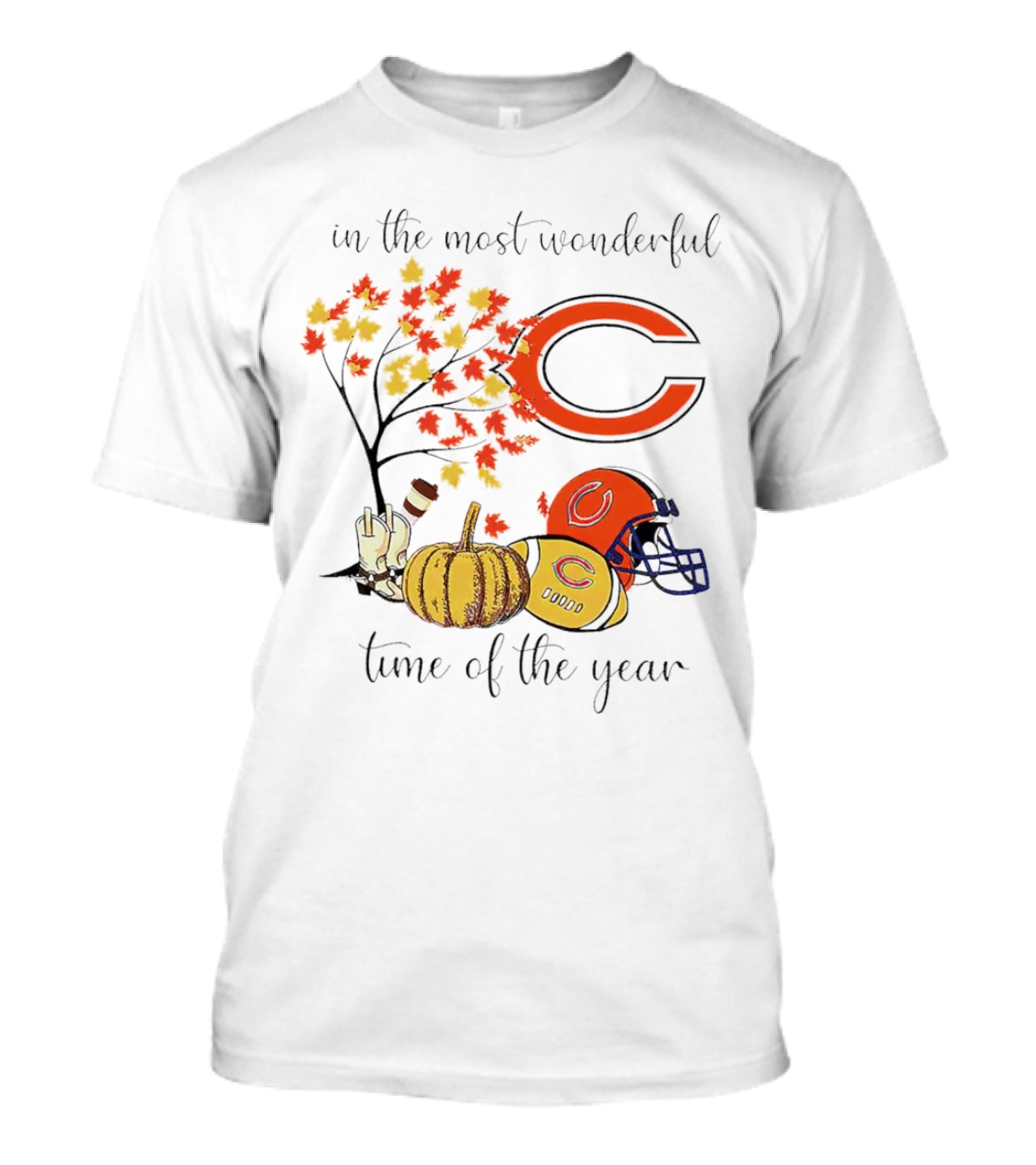 In The Most Wonderful Time Of The Year Chicago Bears Thanksgiving Helmets And Autumn Leaves T-Shirt