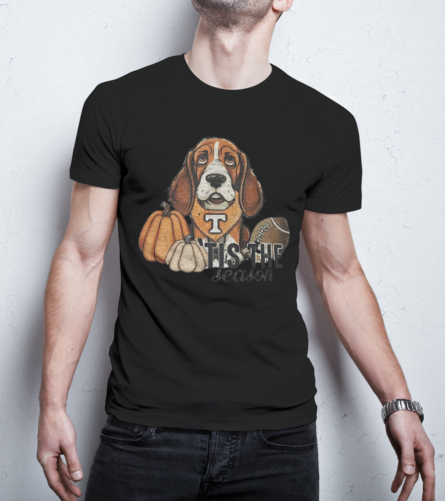 Tennessee Volunteers Football Dog With Pumpkins ’Tis The Season T-Shirt