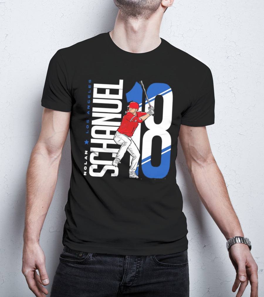 Nolan Schanuel 18 Los Angeles Angels Baseball Player Swinging T-Shirt