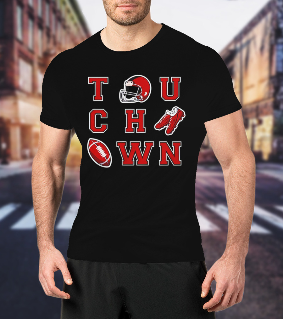 Touch Down Season Football Helmet Cleats Ball T-Shirt