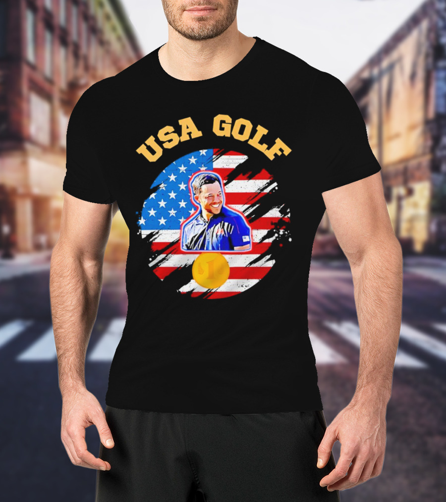 USA Golf Xander Schauffele USA Flag Gold Medal T-Shirt