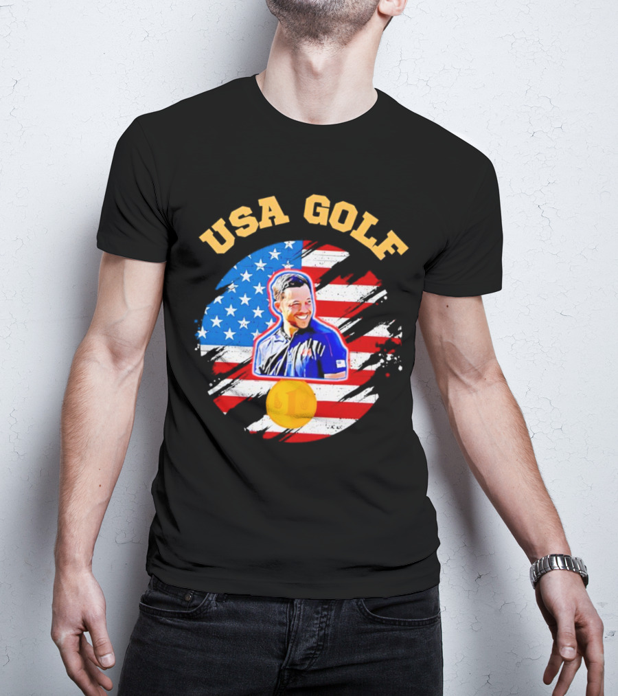 USA Golf Xander Schauffele USA Flag Gold Medal T-Shirt