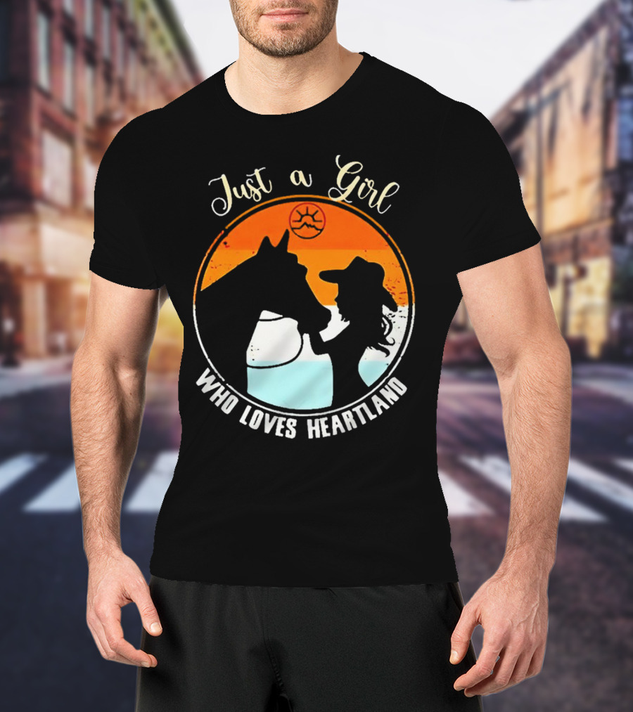 Just A Girl Who Loves Heartland Vintage Horse Silhouette With Sunset T-Shirt