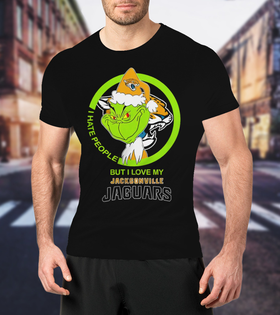 Jacksonville Jaguars Grinch I Hate People But Love My Favorite Football Team Christmas T-Shirt
