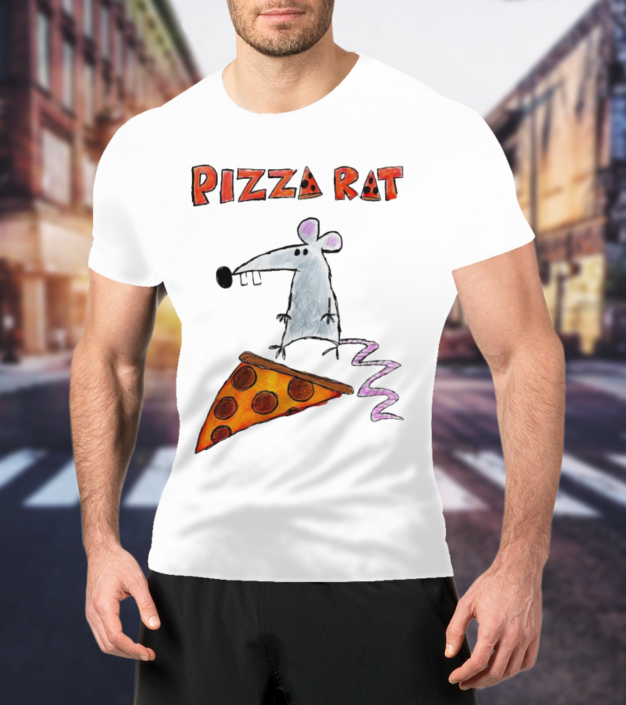 Pizza Rat Riding Pepperoni Slice With Whimsical Cartoon T-Shirt