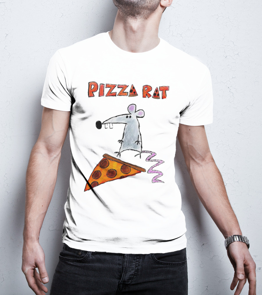 Pizza Rat Riding Pepperoni Slice With Whimsical Cartoon T-Shirt