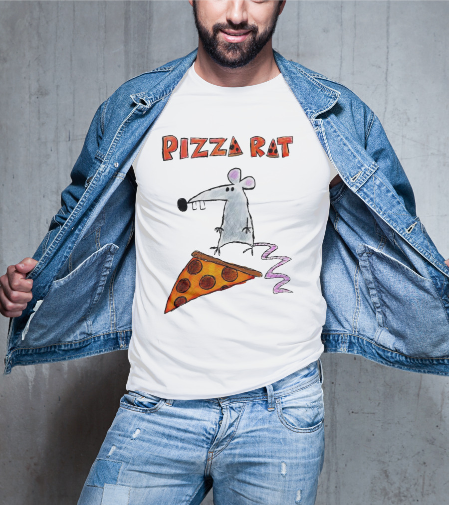Pizza Rat Riding Pepperoni Slice With Whimsical Cartoon T-Shirt