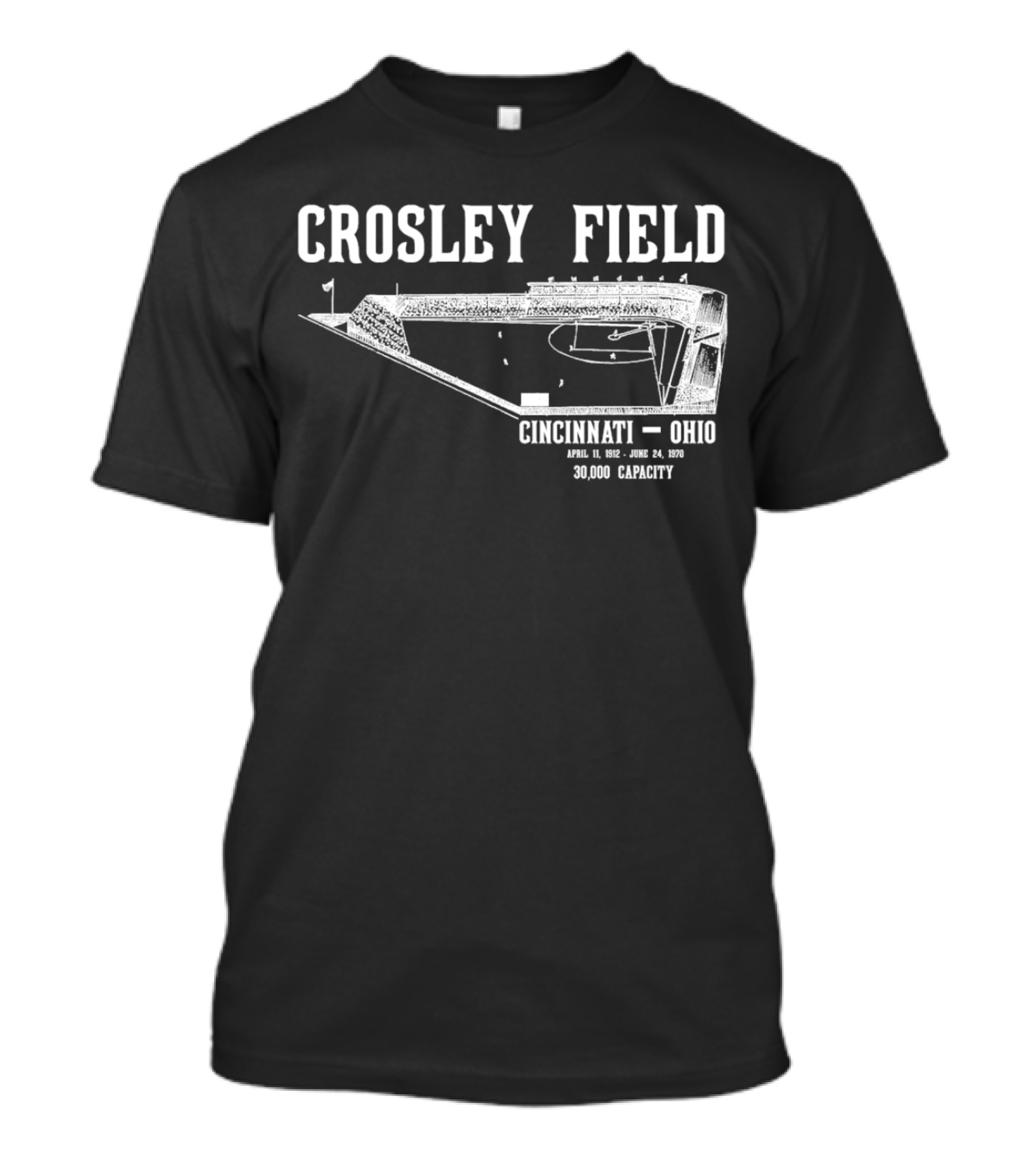 Crosley Field Cincinnati Ohio April 11 1912 June 24 1970 30000 Capacity T-Shirt