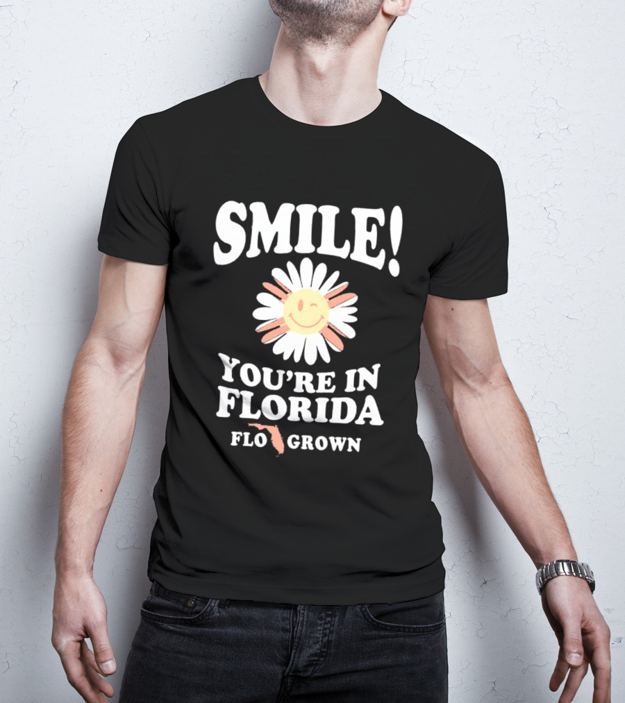 Smile You’re In Florida Flo Grown Daisy Map Fun T-Shirt