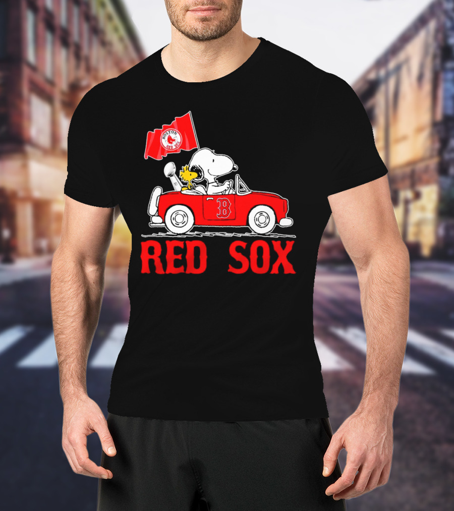 Red Sox Snoopy Woodstock Boston Red Sox Peanuts Car T-Shirt
