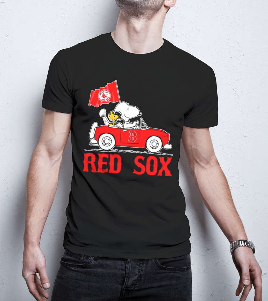Red Sox Snoopy Woodstock Boston Red Sox Peanuts Car T-Shirt