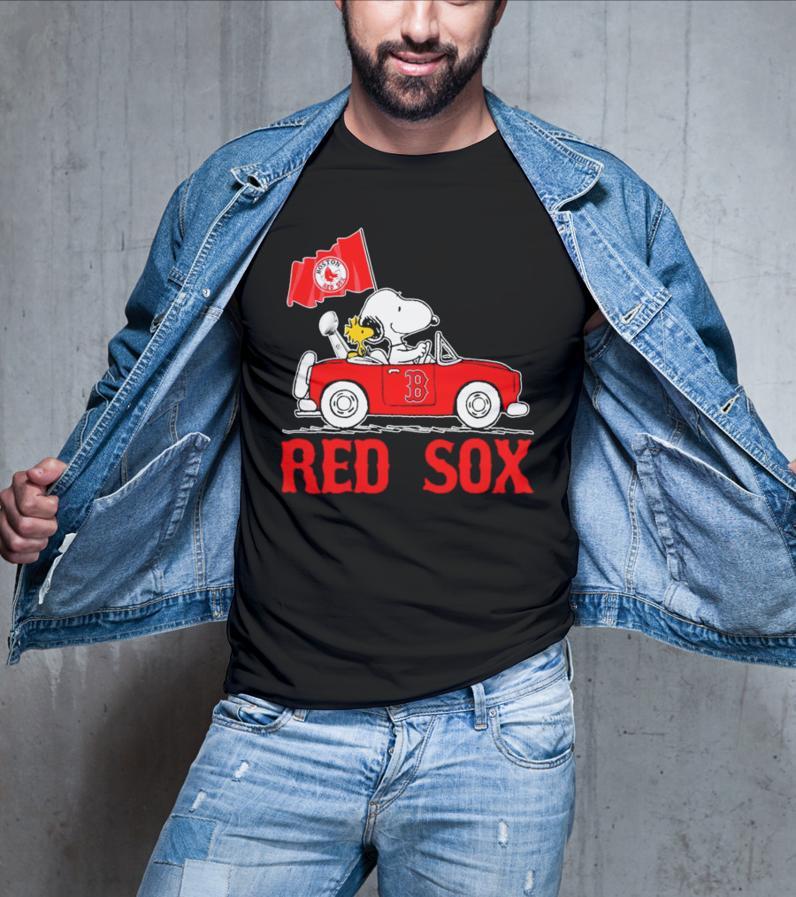 Red Sox Snoopy Woodstock Boston Red Sox Peanuts Car T-Shirt
