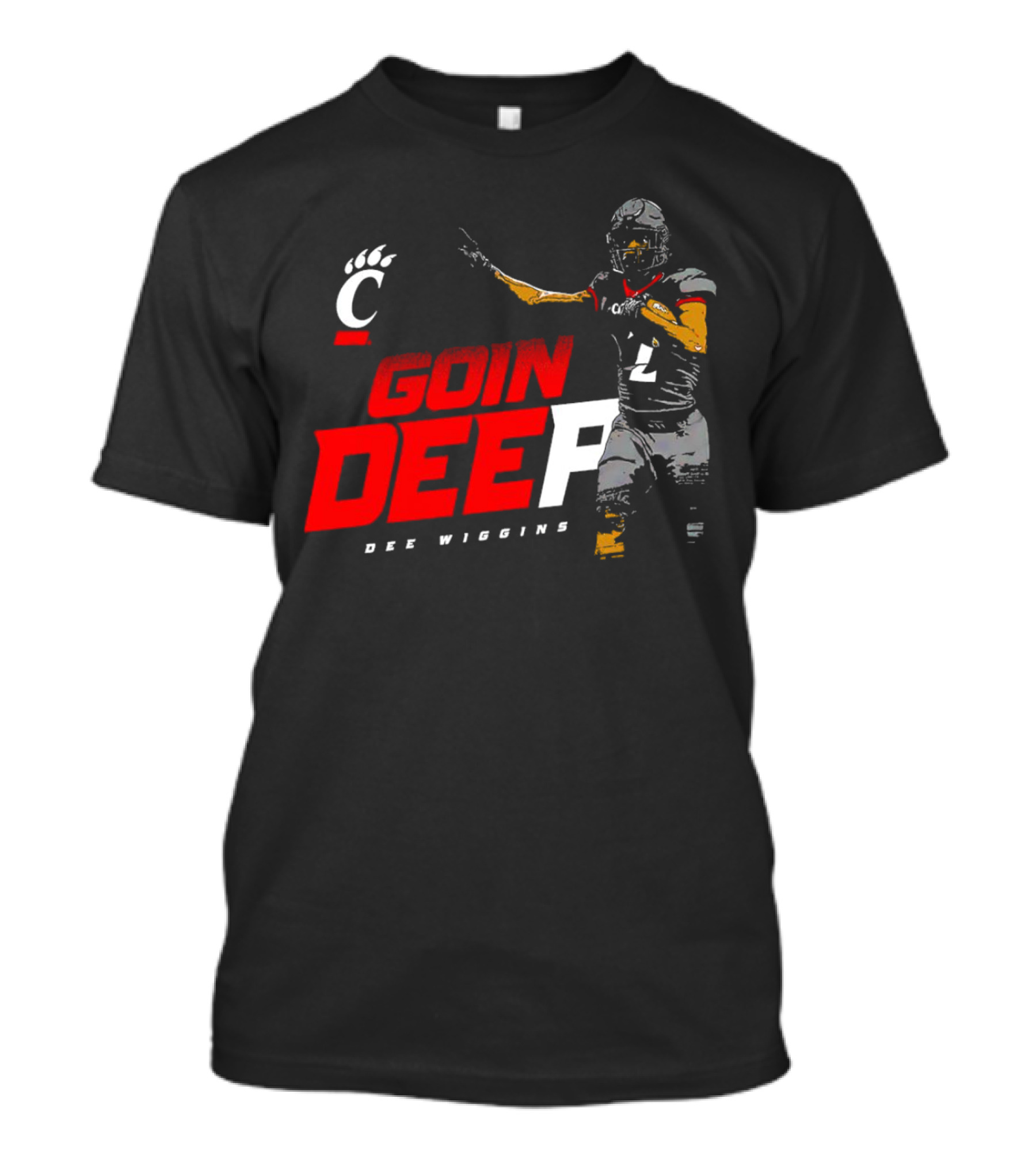 Dee Wiggins Goin’ Deep Cincinnati Bearcats Football Iconic Play Action T-Shirt