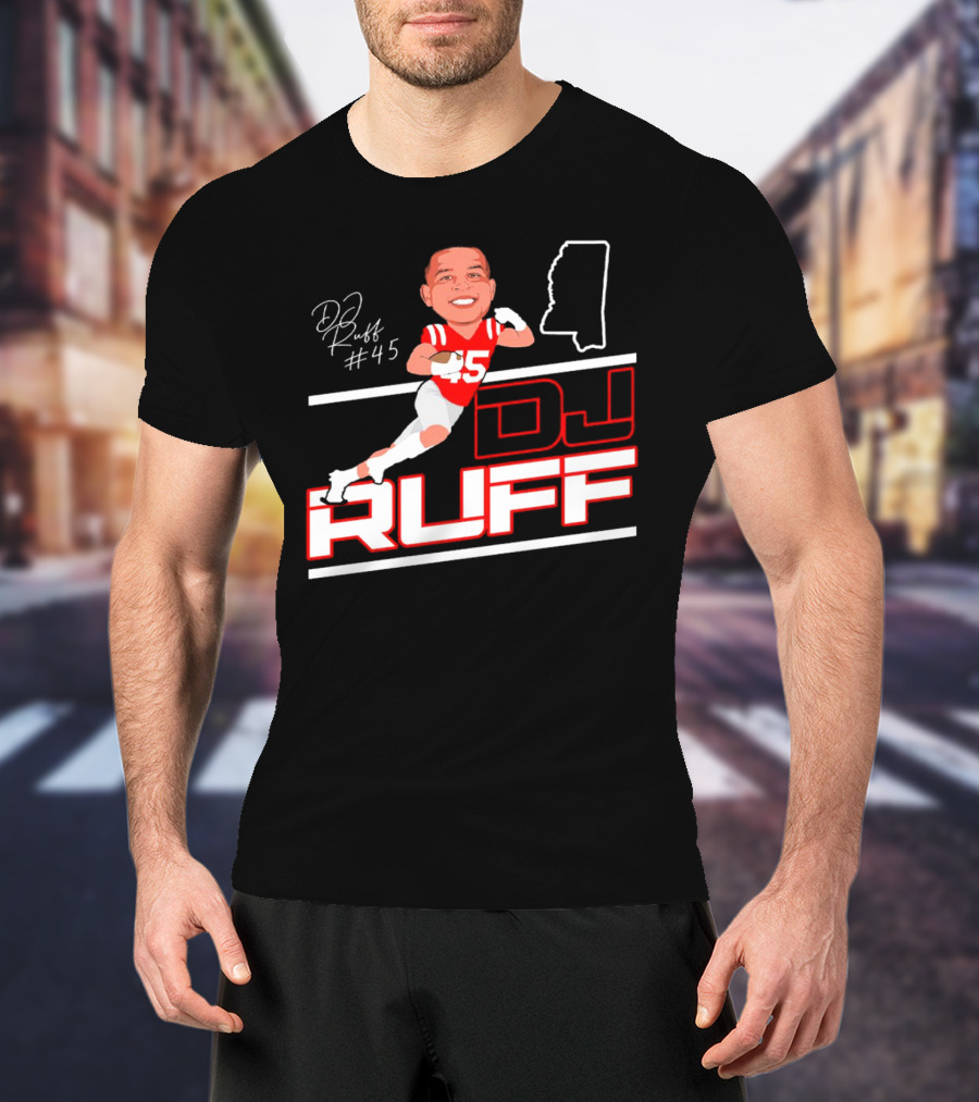 DJ Ruff #45 Ole Miss Rebels Football Signature T-Shirt