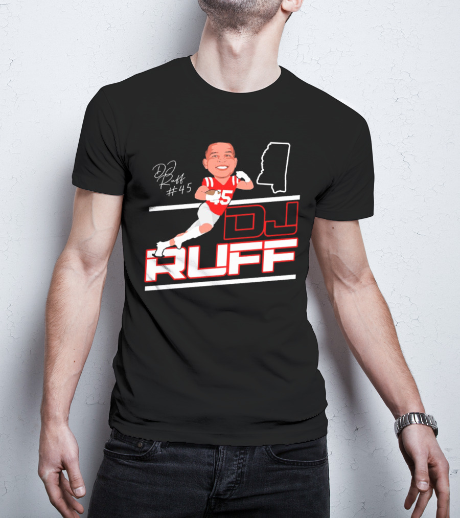 DJ Ruff #45 Ole Miss Rebels Football Signature T-Shirt