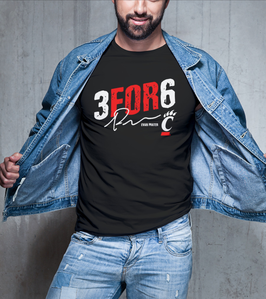 Evan Prater 3 For 6 Cincinnati Bearcats Signature T-Shirt